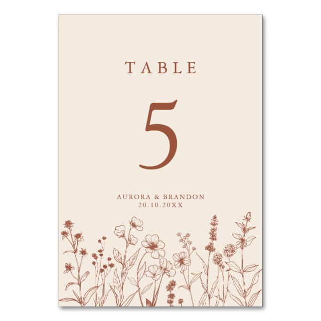 Tarjeta De Mesa Terracotta Rustic Floral Fall Wildflower Boda (Anverso)