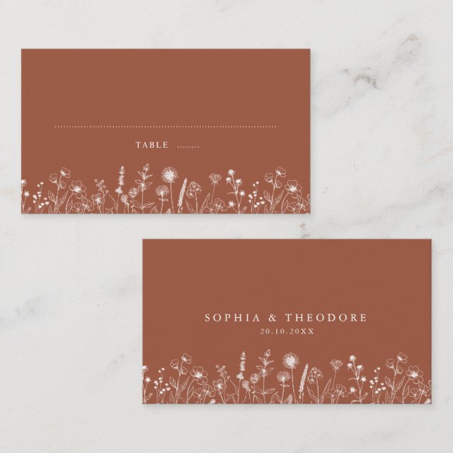 Tarjeta De Mesa Terracotta Rustic Floral Fall Wildflower Boda (Anverso / Reverso)