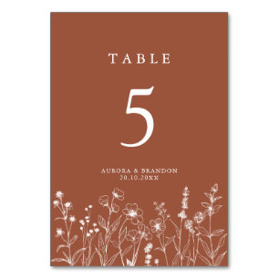 Tarjeta De Mesa Terracotta Rustic Floral Fall Wildflower Boda