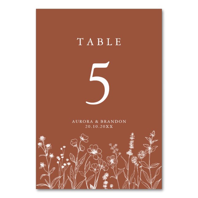 Tarjeta De Mesa Terracotta Rustic Floral Fall Wildflower Boda (Anverso)