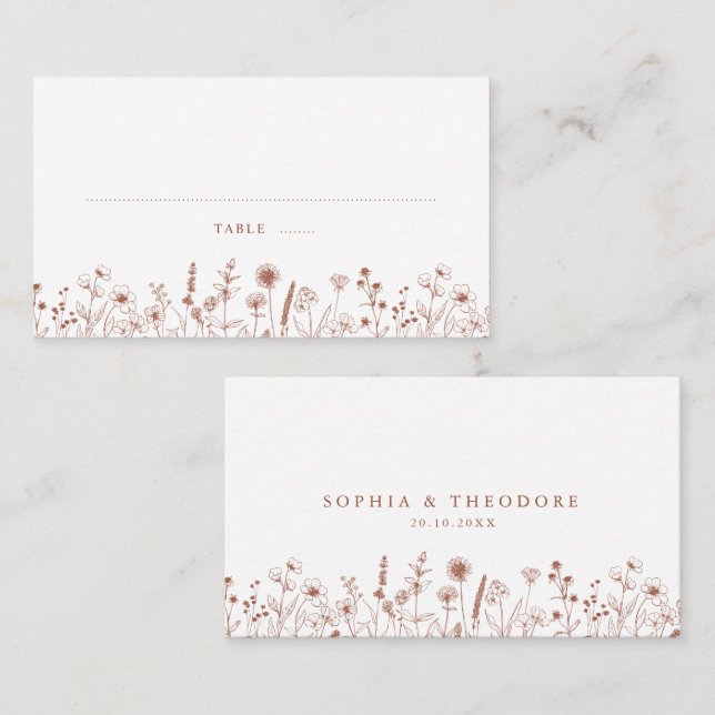 Tarjeta De Mesa Terracotta Rustic Floral Fall Wildflower Boda (Anverso / Reverso)