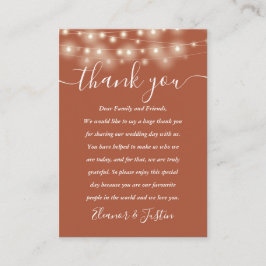 Tarjeta De Mesa Terracotta String Lights Boda Gracias Lugar
