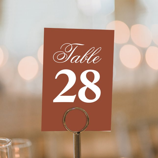 Tarjeta De Mesa Terracotta Wedding Script Table Number Sign  (Terracotta wedding table number with stylish calligraphy script.)