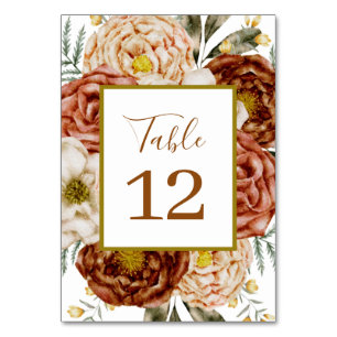 Tarjeta De Mesa Terraqueta floral neutra de Boho