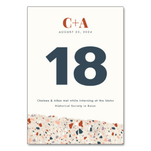 Tarjeta De Mesa Terrazzo Slab Boda de doble cara