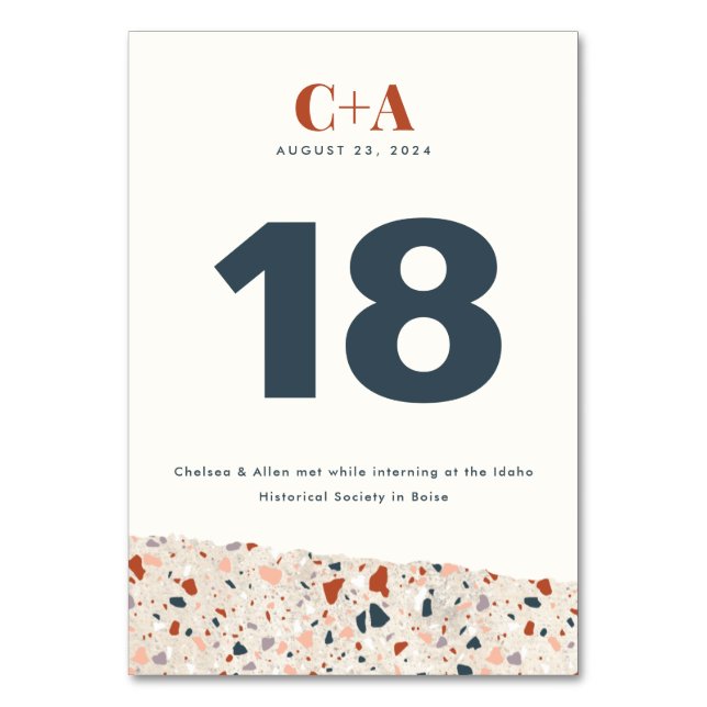 Tarjeta De Mesa Terrazzo Slab Boda de doble cara (Anverso)