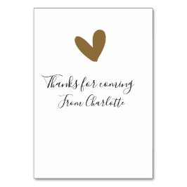 Tarjeta De Mesa thanks for coming add name text message gold heart