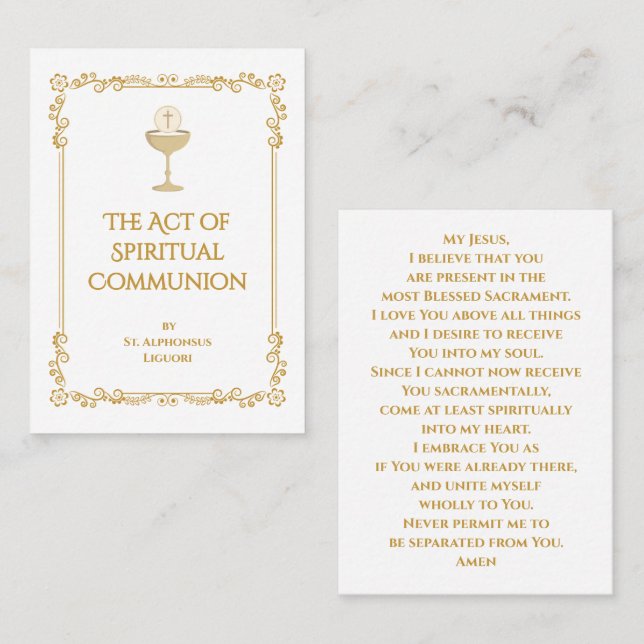 Tarjeta De Mesa The Act of Spiritual Communion Prayer Card  (Anverso / Reverso)