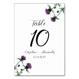 Tarjeta De Mesa Thistle Purple Floral Escocesa Boda ruso