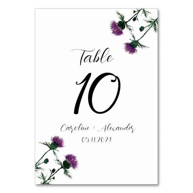 Tarjeta De Mesa Thistle Purple Floral Escocesa Boda ruso (Anverso)