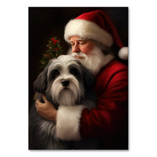 Tarjeta De Mesa Tibetan Terrier Santa Claus Navideño