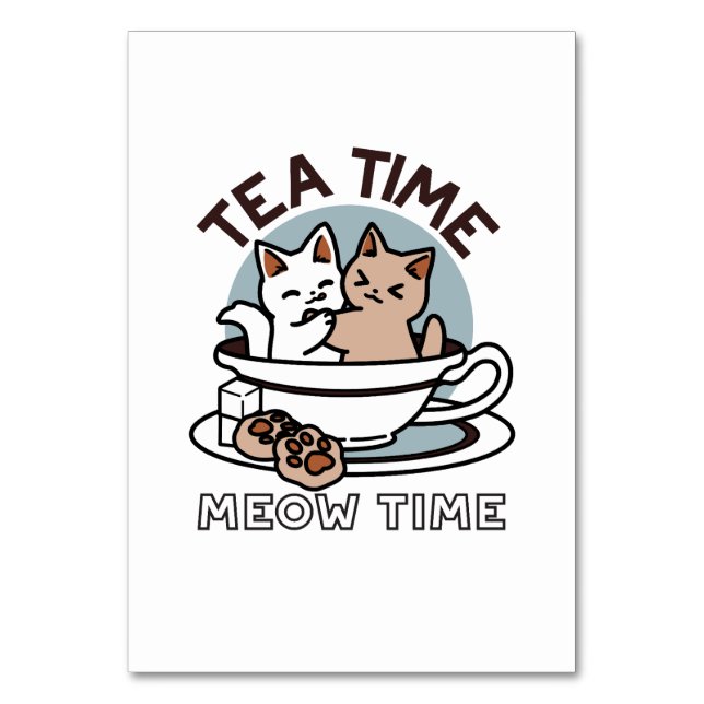 Tarjeta De Mesa Tiempo de embutido de té - Diseño de gato y té lin (Anverso)