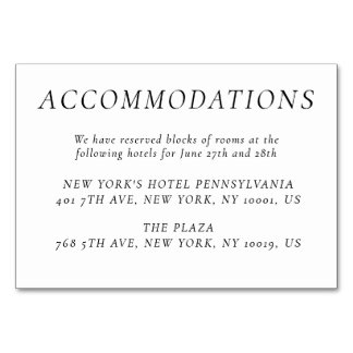 Tarjeta De Mesa Timeless Elegant White Wedding Accommodation Cards