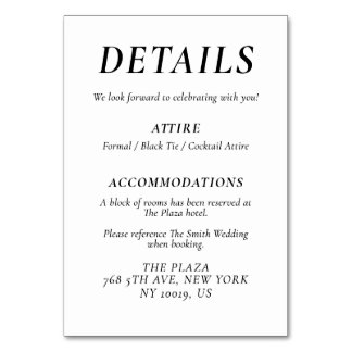Tarjeta De Mesa Timeless Elegant White Wedding Detail Cards