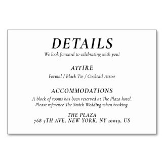 Tarjeta De Mesa Timeless White Elegant Wedding Detail Cards