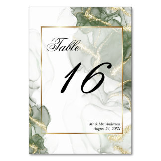 Tarjeta De Mesa Tinta verde sabia silenciada de oro