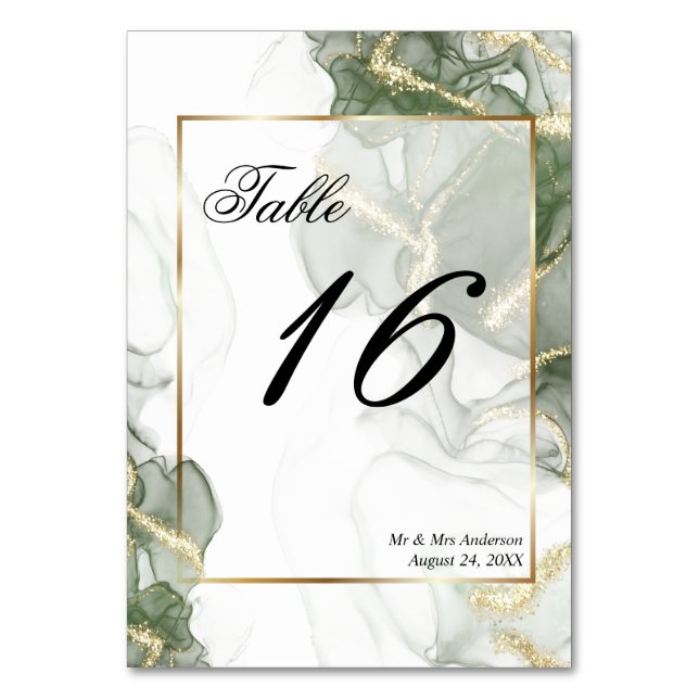Tarjeta De Mesa Tinta verde sabia silenciada de oro (Anverso)