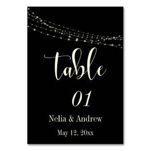 Tarjeta De Mesa Tipografía Crema 30 sobre Negro con Mesa de Luces 