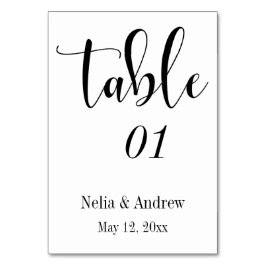 Tarjeta De Mesa Tipografía de boda en negro sobre blanco Número de
