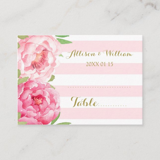 Tarjeta De Mesa Tiras Pink Floral Table Place Setting Cards (Anverso)