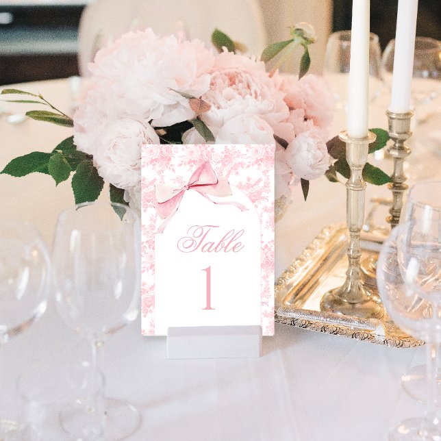 Tarjeta De Mesa Toile Floral Rosa Bow Baby Shower Números de tabla (Subido por el creador)