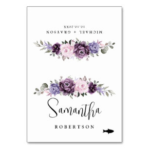 Tarjeta De Mesa Tonos de violeta morada agitada floreciente nombre