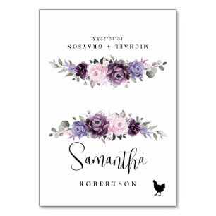 Tarjeta De Mesa Tonos de violeta morada agitada floreciente nombre