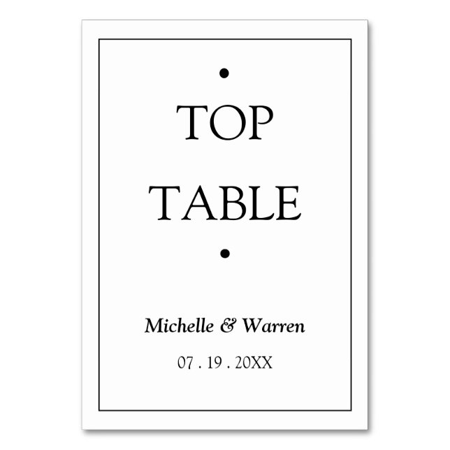 Tarjeta De Mesa TOP personalizado en negro y blanco (Anverso)