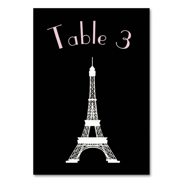 Tarjeta De Mesa Torre Eiffel de estilo francés blanco y negro de m (Anverso)