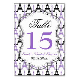 Tarjeta De Mesa Torre Eiffel Púrpura Números de tabla personalizad