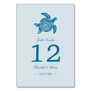 Tarjeta De Mesa Tortuga del mar del océano, boda de playa azul del