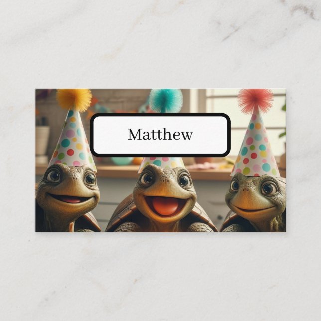Tarjeta De Mesa Tortugas personalizados con torta de cumpleaños y  (Anverso)