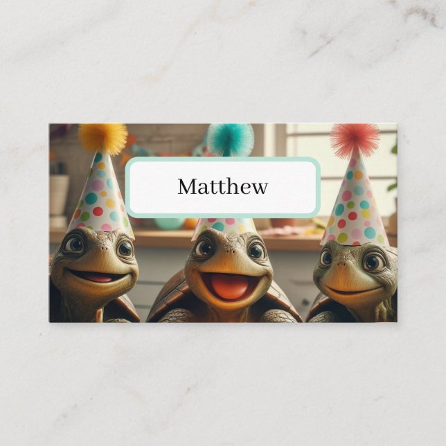 Tarjeta De Mesa Tortugas personalizados con torta de cumpleaños y  (Anverso)