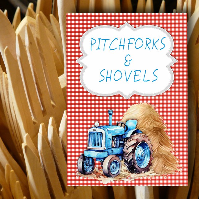 Tarjeta De Mesa Tractor Farm Birthday Rótulo Red Gingham (Subido por el creador)