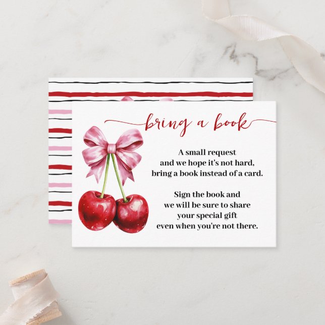 Tarjeta De Mesa Traer un "Book Cherry Coquette" Baby Shower Insert (Anverso/Reverso In Situ)