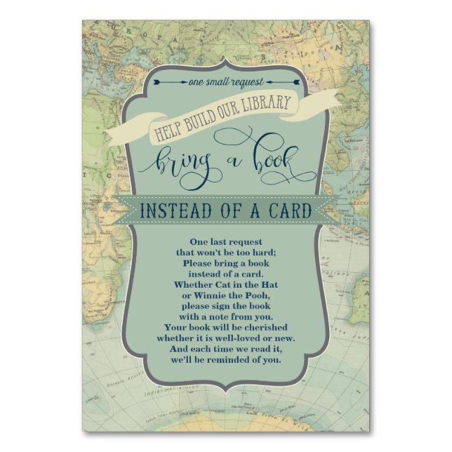 Tarjeta De Mesa Traer un libro Baby Boy Adventure Shower Insertar  (Anverso)