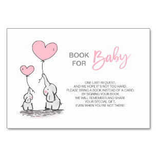 Tarjeta De Mesa Traer un libro - Baby Shower Chica elefante rosado