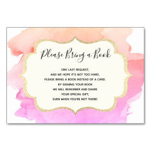 Tarjeta De Mesa Traer un libro - Baby Shower CHICA rosa acuarela