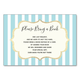 Tarjeta De Mesa Traer un libro - Baby Shower de Blue White Stripes