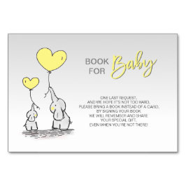Tarjeta De Mesa Traer un libro - Baby Shower gris amarillo elefant