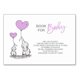 Tarjeta De Mesa Traer un libro - Elephant LAVENDER Baby Shower