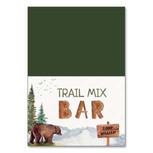Tarjeta De Mesa Trail Mix Bar Woodland Bear Camping Rótulos de cum