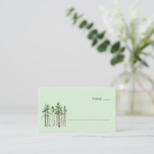 Tarjeta De Mesa Tranquilos Árboles de Pino Acuarela Verde