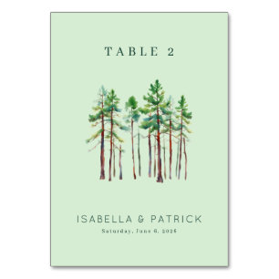 Tarjeta De Mesa Tranquilos árboles de pino acuarela verde