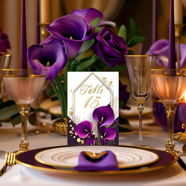 Tarjeta De Mesa Trendy Purple Calla Lily (Stylish Purple Calla Lily Wedding Table Number )