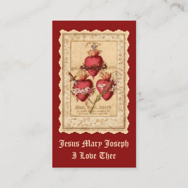 Tarjeta De Mesa Tres Corazones Católicos Jesús María José Pla (Anverso)