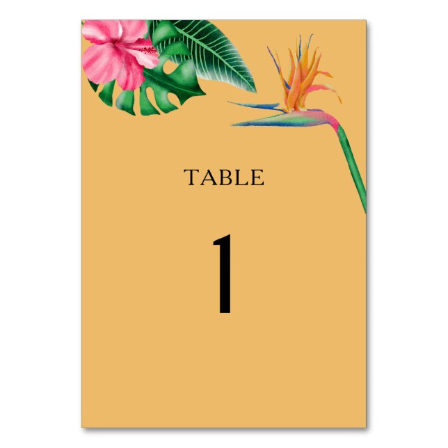 Tarjeta De Mesa Tropical acuarela - número de tabla boda (Anverso)