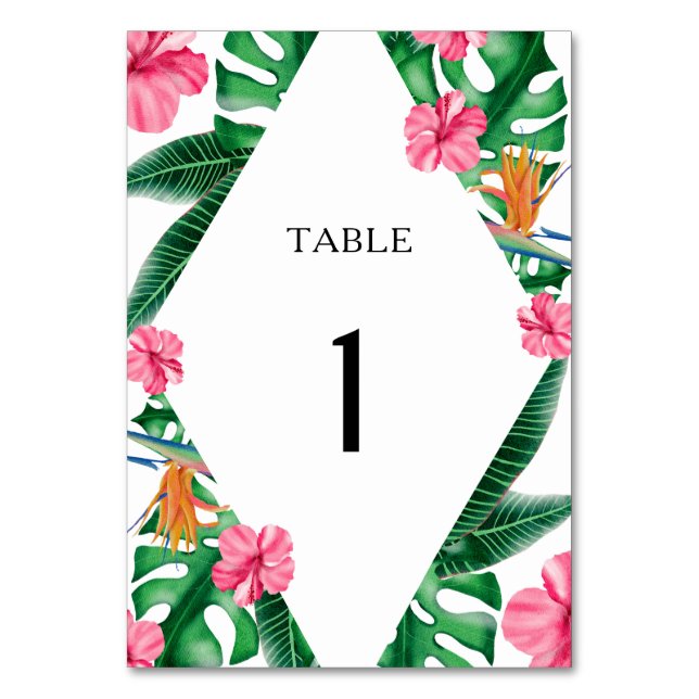Tarjeta De Mesa Tropical acuarela - número de tabla boda (Anverso)