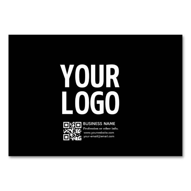 Tarjeta De Mesa Tu logo con código QR editable y texto  (Anverso)