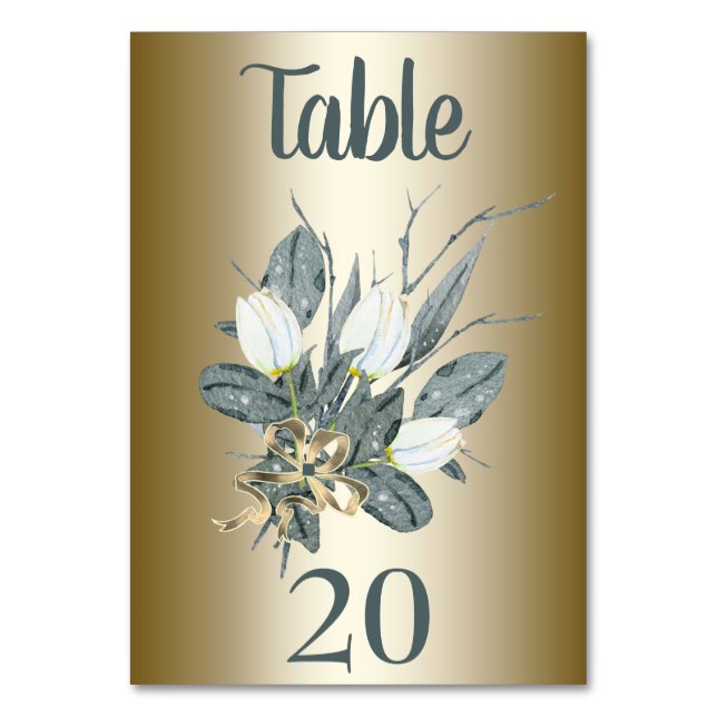 Tarjeta De Mesa Tulipanes blancos con Boda dorado (Anverso)